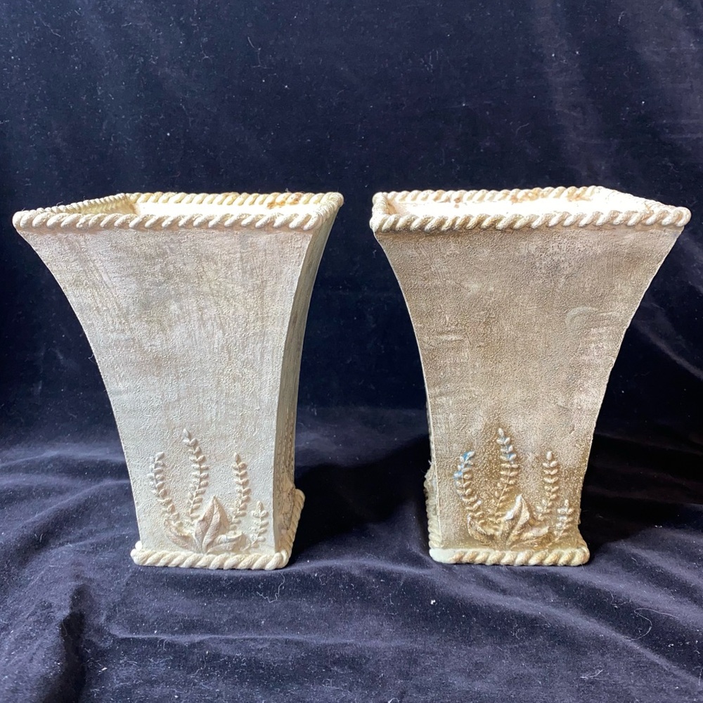 Vintage Set of 2 Light Sage Green Decorative Square Flared Planters
